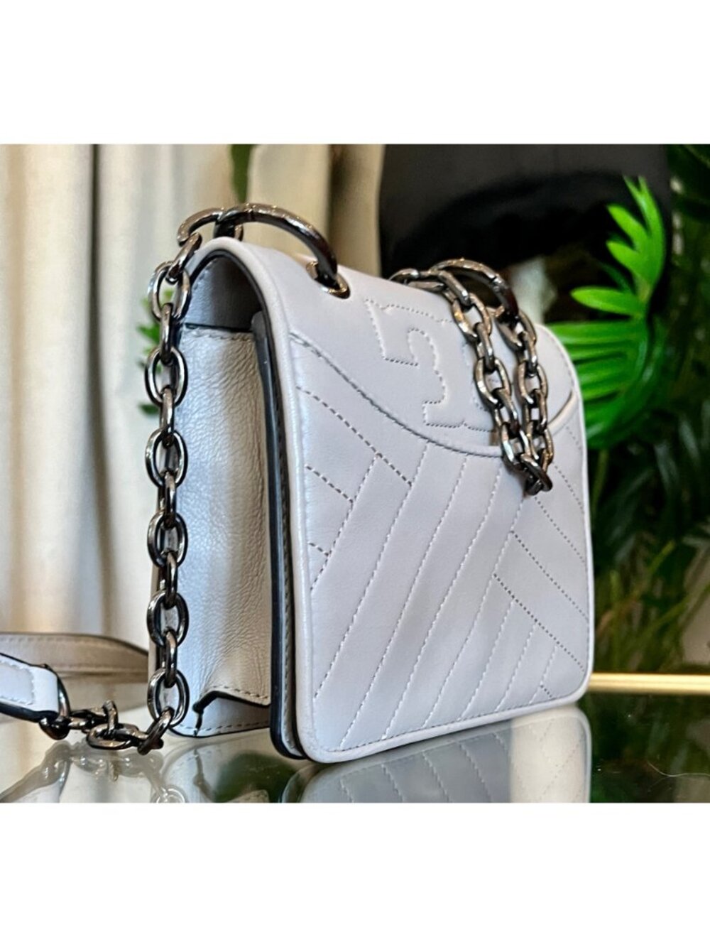 RARE!! Authentic Tory Burch Grey and Gun Metal Small Fleming Shoulder Bag